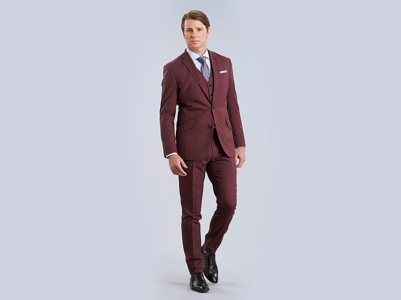 The Burgundy Lycra Three Piece Suit - Image 3