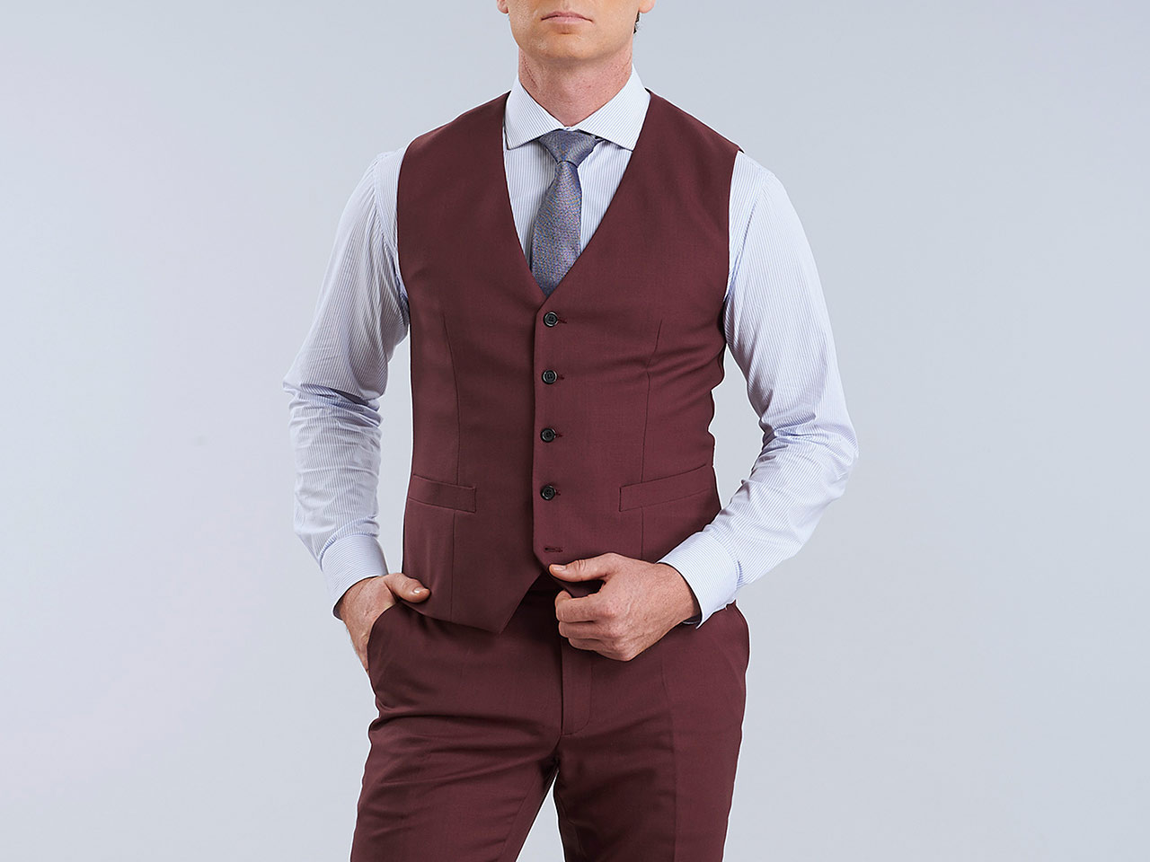 The Burgundy Lycra Three Piece Suit - Image 4
